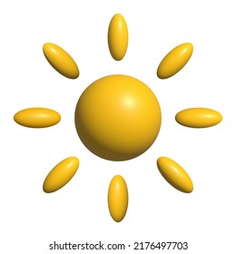 3D-gelbe Sonne mit Rochen. Cartoon minimaler Stil. Vektorgrafik einzeln auf weißem Hintergrund
