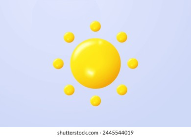 3D yellow sun with rays icon. Summer on weather forecast minimal concept. 3d sun star with shine vector icon render illustration