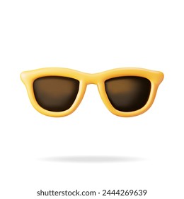 3d Yellow Sunglasses Icon Isolated on White. Render Sun Glasses Symbol. Concept of Summer Vacation or Holiday, Time to Travel. Beach Relaxation. Realistic Vector Illustration