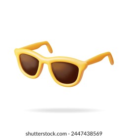 3d Yellow Sunglasses Icon Isolated on White. Render Sun Glasses Symbol. Concept of Summer Vacation or Holiday, Time to Travel. Beach Relaxation. Realistic Vector Illustration