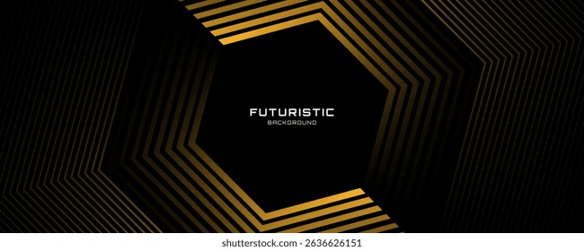 3D yellow techno abstract background overlap layer on dark space with hexagons lines effect decoration. Modern graphic design element stripes style concept for web, flyer, card, or brochure cover
