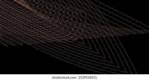 3D yellow techno background. Big data visualization on dark space with dotted lines shape effect decoration graphic design element dots