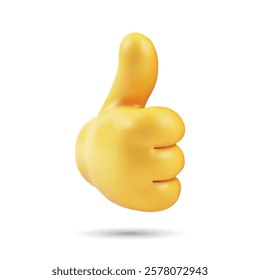 3D yellow thumbs-up emoji symbol, isolated on a white background, signifying approval