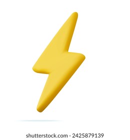 3d Yellow thunder and bolt lighting flash. Yellow charger symbol for various devices. Minimalistic electrical discharge. 3d rendering. Vector illustration