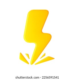 Tornillo amarillo con chispas, icono de relámpago aislado sobre fondo blanco. El relámpago, el golpe eléctrico, el relámpago de un rayo. 3.ª ilustración vectorial simple de dibujos animados