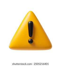 3D yellow triangle exclamation mark icon in realistic style. Vector illustration of yellow triangle with black sign inside warning about danger. Triangle attention sign icon on gray background