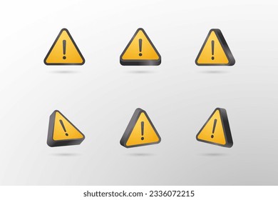 3d yellow triangle warning sign in various points of view, Exclamation marks design