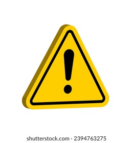 3D yellow triangle warning sign vector illustration.