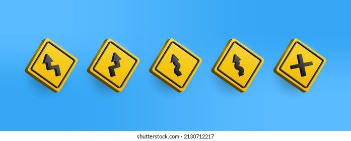 3D yellow Warning traffic sign icon collection set. Vector Illustration of traffic sign easy editable