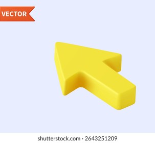 3d Yellow web arrow. Mouse cursor for website. Pointer computer interface for choosing online actions. 3D rendering. Vector illustration