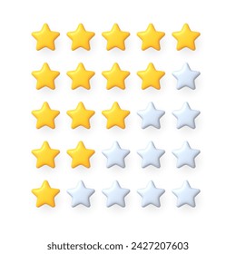 3d yellow and white Stars in cartoon style. For Rating or quality symbol. Vector illustration