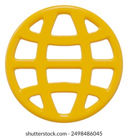 3d yellow world wide web icon. Globe hyperlink symbol, browser sign. Stock vector illustration on isolated background.