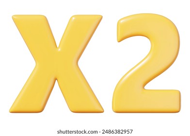 3d yellow x2 icon. X2 reward increase symbol. Stock vector illustration on isolated background.