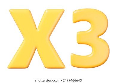 3d yellow x3 icon. X3 reward increase symbol. Stock vector illustration on isolated background.