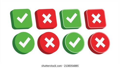 3D Yes no rectangle circular icon mark symbol design ilustration collection vector. Check positive and negative response element.