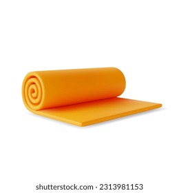 3d Yoga Exercise Mat Cartoon Style Gym or Home Training Concept. Vector illustration of Half Rolled Foam Mat