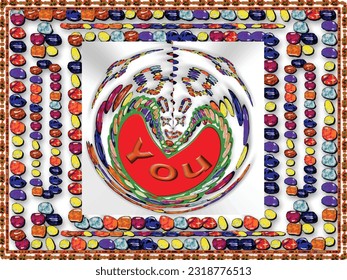 3d you word text romantic heart shape is a wonderful gemstones frame vector design ,great for decoration ,textile and fabric print ,book cover ,valentine gift card ,website and print purposes