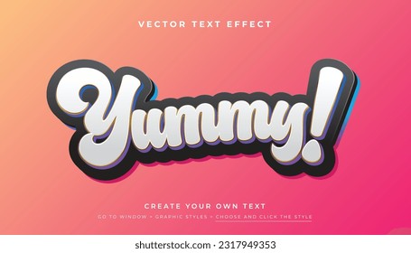 Estilos gráficos de efecto de texto 3D Yummy, vector