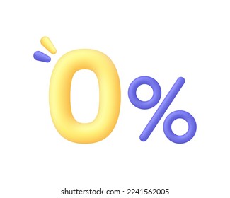 3D Zero percent interest. Free commission concept. Bank loyalty program. 0 percent special offer. Trendy and modern vector in 3D style.