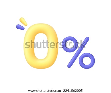 3D Zero percent interest. Free commission concept. Bank loyalty program. 0 percent special offer. Trendy and modern vector in 3D style.