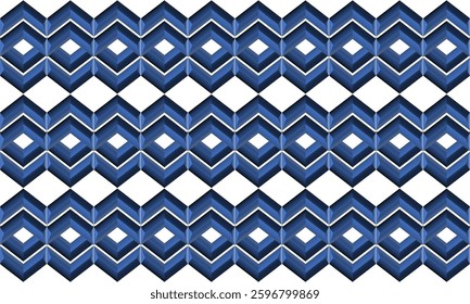 3d zigzag diamond repeat pattern, blue stripes, replete image, design for t-shirt printing