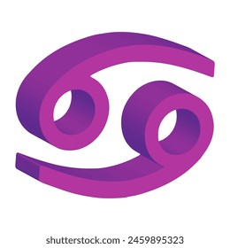 3d zodiac Cancer on transparent background. vector illustration. violet color