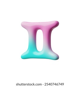 3d zodiac sign Gemini in pink and blue tones. Glossy symbol with a star pattern on a white background. It represents astrology, constellations and the cosmos.