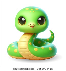 3D Zodiac Sign Snake. Realistic, fully vector, made with gradients cartoon cute snake, symbol of the new year 2025.