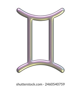 Signaux Zodiac 3d. Symbole de l'astrologie du métal chromé pour la template horoscope. Icône de bulle Zodiac Gemini brillante pour l'an 2000 isolée sur fond blanc pour le design.