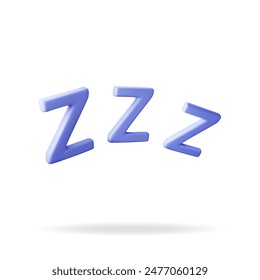 3d ZZZ sign emoji isolated on white. Render zzz sleep symbol. Realistic vector illustration