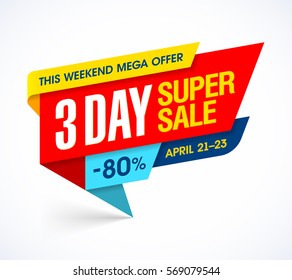 3-day Super Sale Mega Offer Banner Vector Illustration