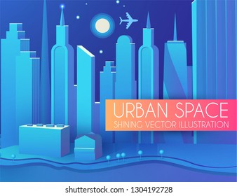 3DCity Concept. Urban Background with Skyscrappers. Perspective Scene. Vector illustration