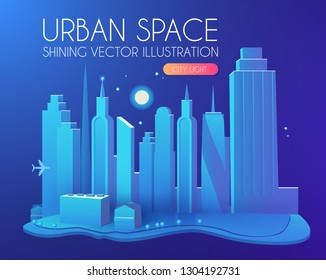 3DCity Concept. Urban Background with Skyscrappers. Perspective Scene. Vector illustration