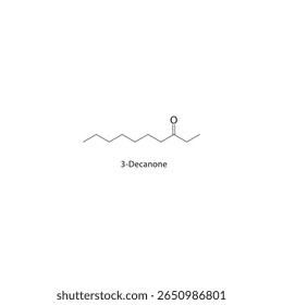 3-Decanona estrutura esquelética. Ilustração esquemática do composto de cetona. Diagrama simples, fórmula química.