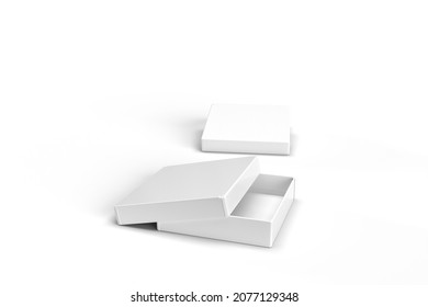 3D-Illustration - Twp flat boxes with an open lid from different perspectives. It is a blank template.