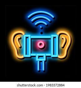 3dio Binaural Microphone neon light sign vector. Glowing bright icon 3dio Binaural Microphone Sign. transparent symbol illustration svg
