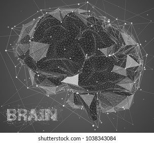3Dl vector cyber brain. neural network mega-data processing, template interface design on a white background.
