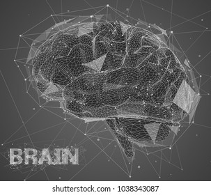 3Dl vector cyber brain. neural network mega-data processing, template interface design on a white background.