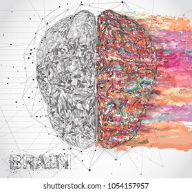 3Dl vector cyber brain. neural network mega-data processing, template interface design on a white background.