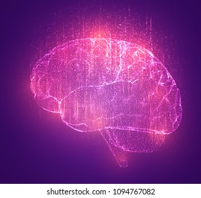 3Dl vector cyber brain. neural network mega-data processing, template interface design on a color background.