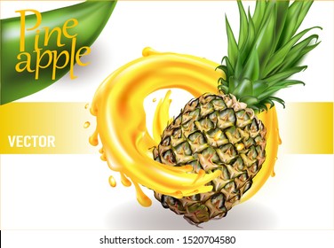 3D.Realistic Pineapple. Pineapple Juice.Vector Illustration.