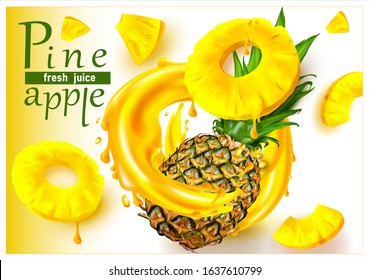 3D.Realistic Pineapple. Pineapple Juice.Vector Illustration.