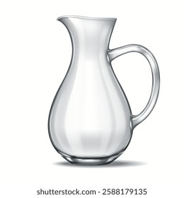 A 3D-rendered transparent glass jug with a curved silhouette and balanced proportions. The reflections and transparency create an artistic touch, suitable for commercial or branding visuals.