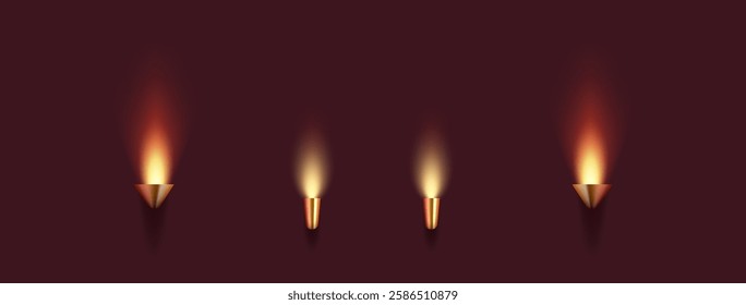 A 3D-rendered vector illustration of a set of elegant golden wall sconces with glowing ambient light, adding a touch of luxury and classic theater decor.