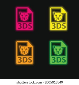 3ds File Format Symbol four color glowing neon vector icon