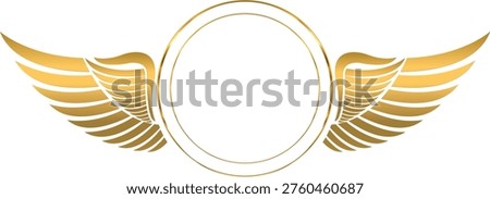 3D-style angel or bird wings—elegance and luminosity rendered in metallic golden tones. The center features a circular space, perfect for inserting custom emblems, symbols, logos, or icons. Ideal for spiritual branding projects, celestial invitations, digital jewelry, or motivational graphics. Spirituality, Kabbalah, purity, and divinity.