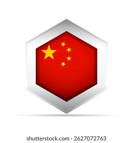 3D-style vector icon of the Chinese national flag with five yellow stars inside a hexagon. Ideal for infographics, maps, education, UI, political, and cultural-themed illustrations.