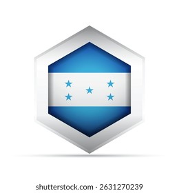 3D-style vector icon of the Honduras national flag with blue-white-blue stripes and five blue stars inside a hexagon. Ideal for infographics, maps, UI, education, and patriotic or cultural themes.