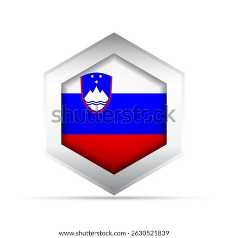 3D-style vector icon of the Slovenian flag with white, blue, and red tricolor and national coat of arms inside a hexagon. Ideal for infographics, maps, UI, education, and patriotic designs.

