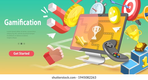 3DVector Conceptual Illustration of Gamification, Interactive Content.